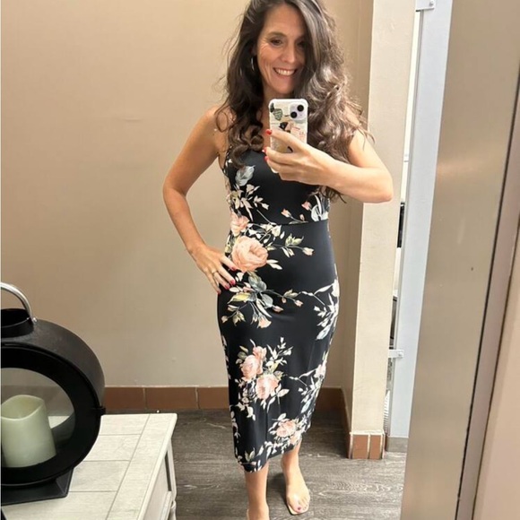 Black Floral Pencil Midi Dress Slim Sheath - Picture 15 of 15